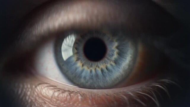 Extreme macro footage of a single healthy human gray iris with delicate radial fiber patterns for world sight day