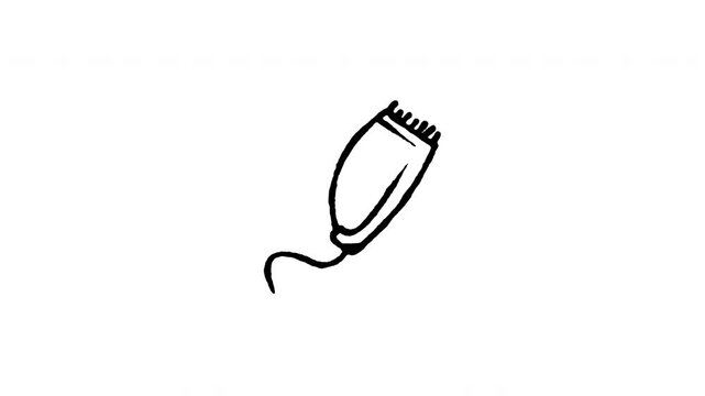 4K animated hair clipper trimmer doodle icon. Frame by frame line art on black and green screen chroma key background for barber electric razor, hair shaver machine, salon groom tool edits.