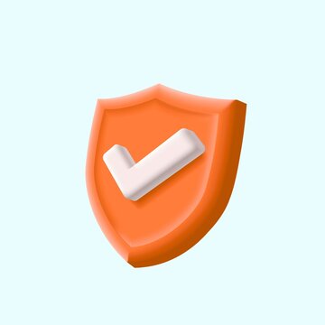 3D orange security shield icon with a white check mark for safety and protection