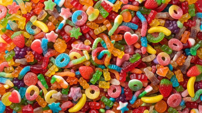 Colorful Assorted Gummy Candy Mix Background Texture