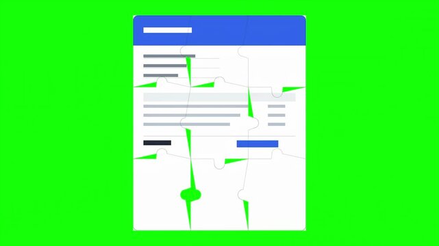 Document Puzzle Assembly and Solution Concept Animation on Green Screen