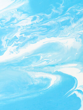 Blue sky, abstract hand painted background, liquid acrylic painting on canvas.