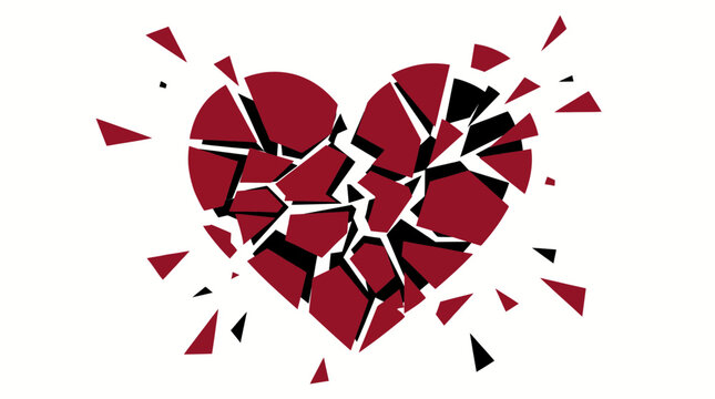 Broken Heart Shattered into Pieces Vector Illustration