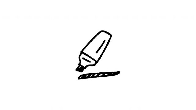 Hand drawn 4K highlighter pen doodle animation with boiling line effect. Frame by frame outline on black and green screen backgrounds, perfect for marker pen, study highlight, text marker tool.