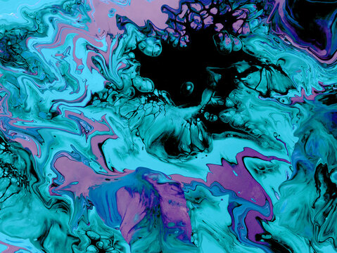 Abstract blue backdrops with pink color, creative hand painted background, fluid art, marble texture, acrylic painting on canvas