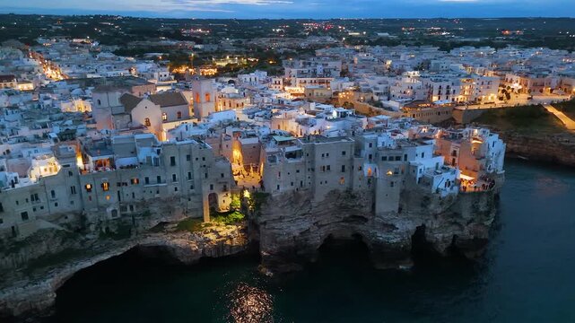 View of Polignano a Mare, a town in the Metropolitan City of Bari, Apulia, Italy, located on the Adriatic Sea