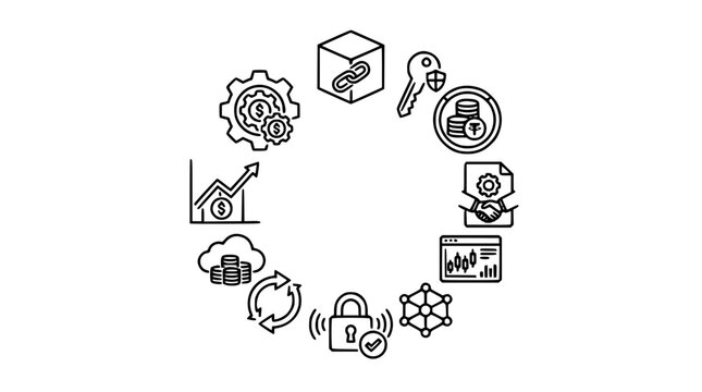 Blockchain and Cryptocurrency Outline Icons for Fintech Solutions