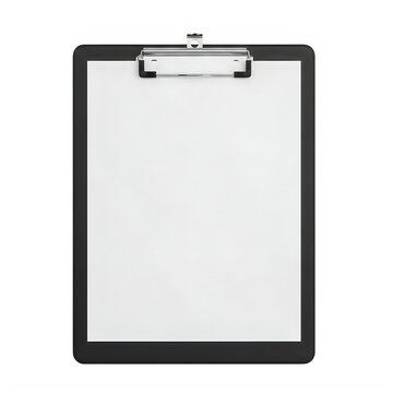 Black plastic clipboard with a blank sheet of paper isolated on transparent background, illustration