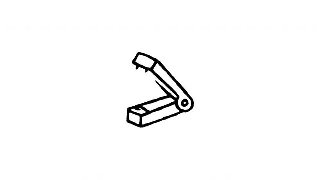Hand drawn 4K paper stapler doodle animation with boiling line effect. Frame by frame outline on black and green screen backgrounds, perfect for staple tool, paper fasten, office desk supply.
