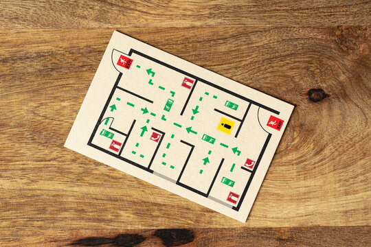 Emergency evacuation plan lays out route and exits in building