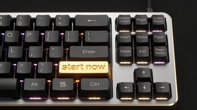 Custom-made premium keyboard with the key "Start Now"