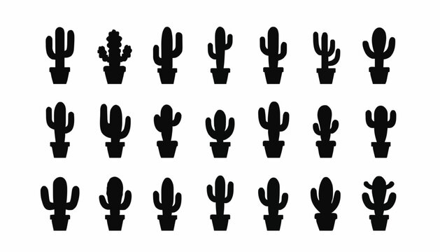 Cactus Icon Set Collection &ndash; Minimal Desert Plant Silhouette Vector Pack