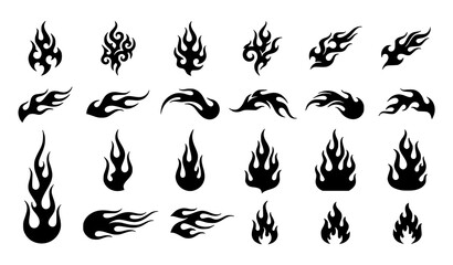 Obraz premium Collection of hot fire flame symbols tribal tattoo elements and racing speed decals vector