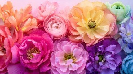 Fototapeta premium A vibrant arrangement of various flowers displaying a spectrum of colors and textures