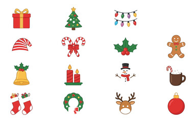 Fototapeta premium Set of cute hand drawn christmas and winter holiday icons isolated on a white background for festive designs