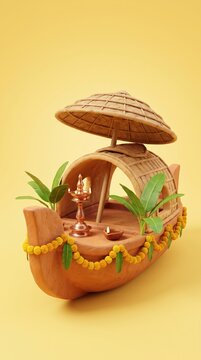3d render onam festival with with onam elements