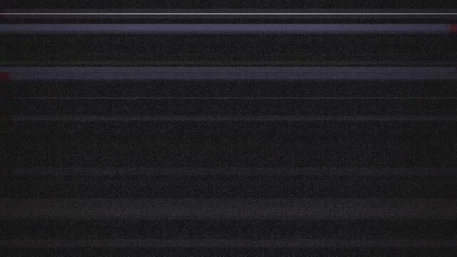 Digital television signal glitch with flickering static noise and horizontal lines in a retro video animation