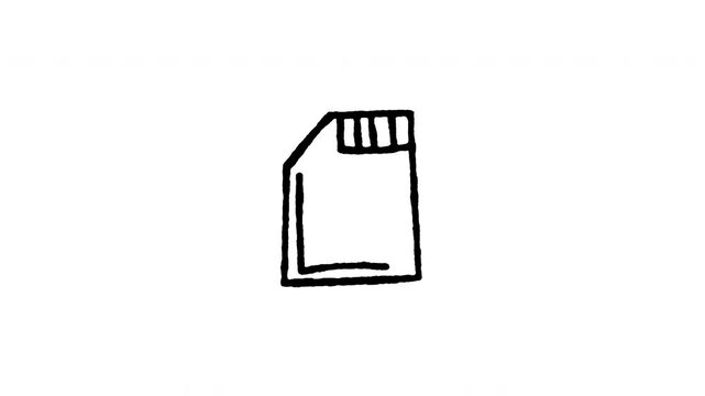 Hand drawn 4K SD memory card doodle animation with boiling line effect. Frame by frame outline on black and green screen backgrounds, perfect for storage chip, flash memory, data card tool.