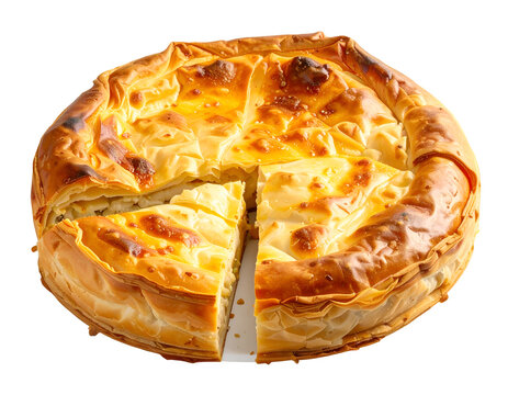 Banitsa. a Bulgarian baked cheese pie made with phyllo pastry. isolated on transparent png