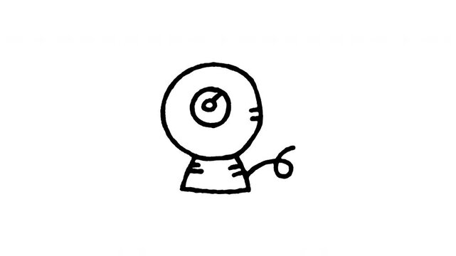Animated 4K webcam doodle icon with line boil action. Hand drawn line art on black and green screen backgrounds for PC web camera, online video streaming cam, computer lens device edits.