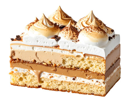coffee meringue cake or dacquoise isolated on transparent png
