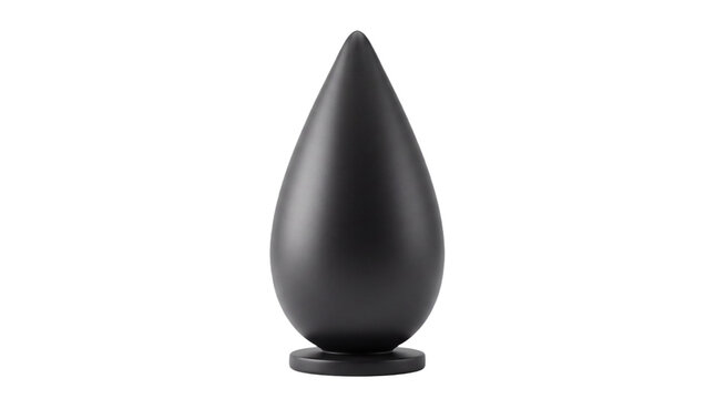 Matte black teardrop adult plug with flared round base isolated as transparent PNG cutout for wellness, intimacy, product mockup and design use