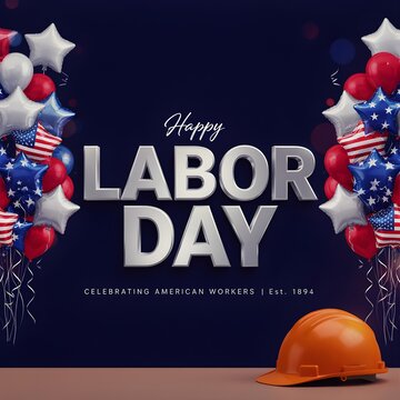 Festive labor day graphic with patriotic balloons and stars for holiday promotions and celebrations
