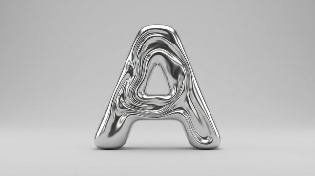 3D liquid chrome letter A on white background.