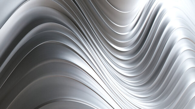 Abstract Silver Wavy Background with Smooth Flowing Curves