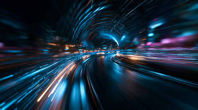 Futuristic Digital Tunnel with High Speed Light Trails