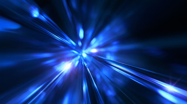 Abstract Blue Light Rays and Fiber Optics Data Speed Background