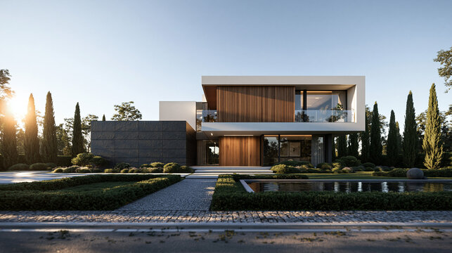 Modern Luxury Villa Exterior with Contemporary Architectural Design