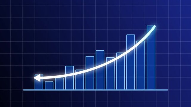 Glowing blue bar chart and downward arrow illustrating business decline, financial loss and economic downturn. Concept of recession, falling profits, market crash and negative growth performance