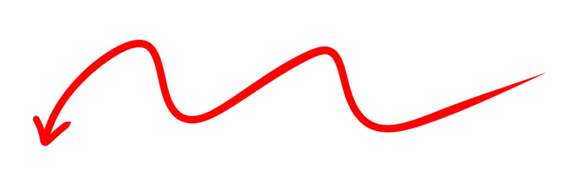 Red wavy hand drawn double curve line on white background