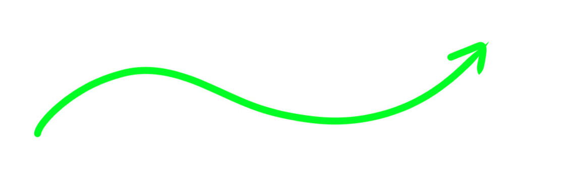 Light green arching curved arrow on white background