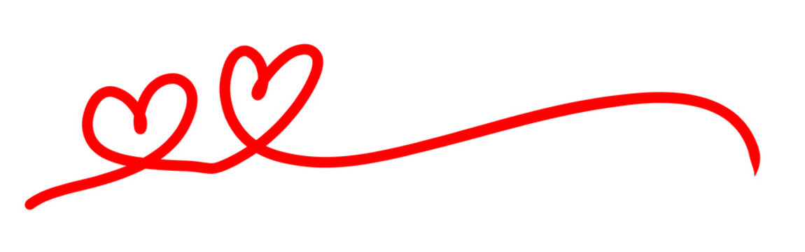 Red hand drawn double heart underline vector on white background