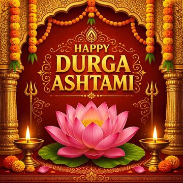Happy durga ashtami festival greeting with lotus flower and diyas isolated on white background isolated on transparent background silhouette