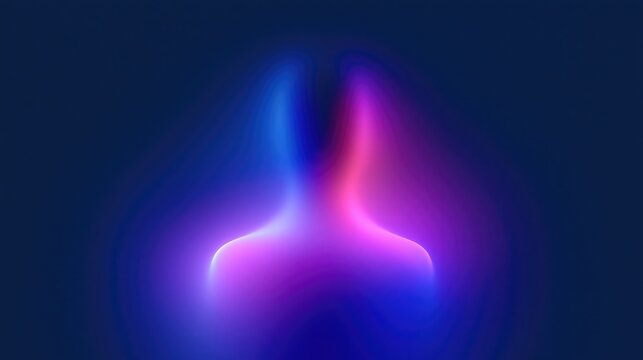 Uniqueness concept of a mysterious glowing hooded figure with neon blue and pink lights on a dark background