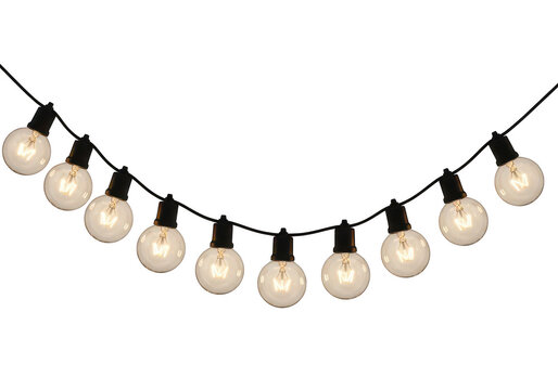 String of glowing party lights isolated on transparent background