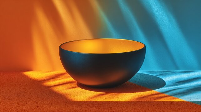 vibrant artistic ceramic bowl with colorful shadow play for interior decor and modern design