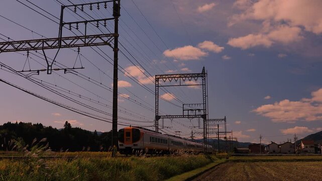 Kintetsu Railway Six‑Car Express Train Passing Through Countryside in Warm Sunset Light &ndash; 4K (No Audio)