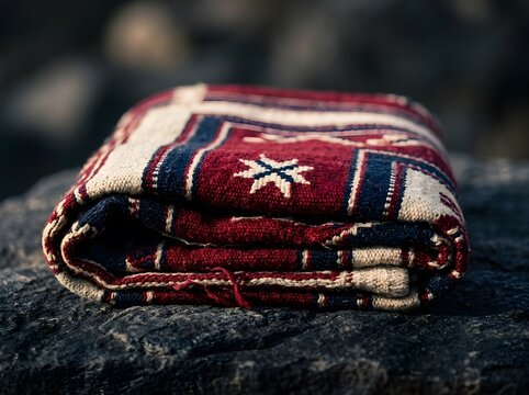 Folded patriotic blanket with stars and stripes pattern for veterans day usa celebration and home decor