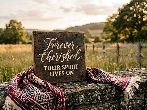 A memorial sign reading forever cherished their spirit lives on for veterans day usa remembrance and honor