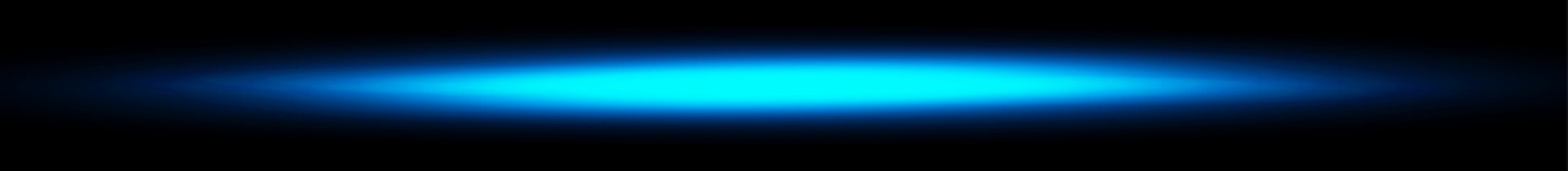 Fototapeta premium Horizontal blue anamorphic lens flare light beam on black background