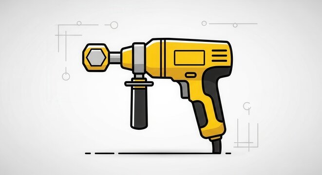 Modern Yellow Power Drill Icon With Blueprint Elements