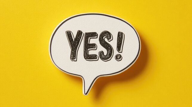 White speech bubble with the word "YES!" on a bright yellow background