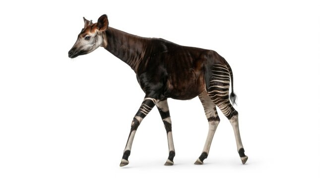 Okapi Walking in Profile Isolated on White Background