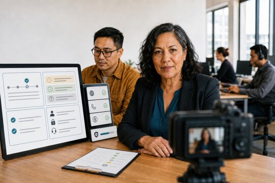 investigators document a suspected scam center and secure rows of phones, headsets and network equipment as digital evidence in a fraud and potential human trafficking case