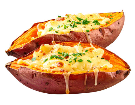 ubi panggang keju. roasted sweet potato with cheese inside. isolated on transparent png