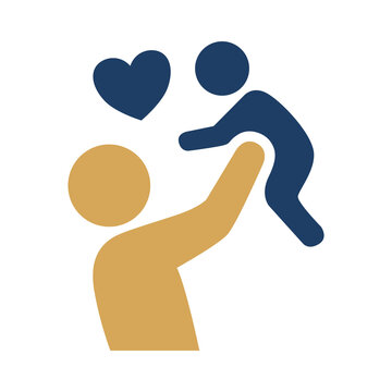 Father lifting up his child with a heart icon vector